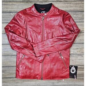 Hein Gericke Women's Red Leather Retro Motorcycle Moto Jacket Size 12 NEW
